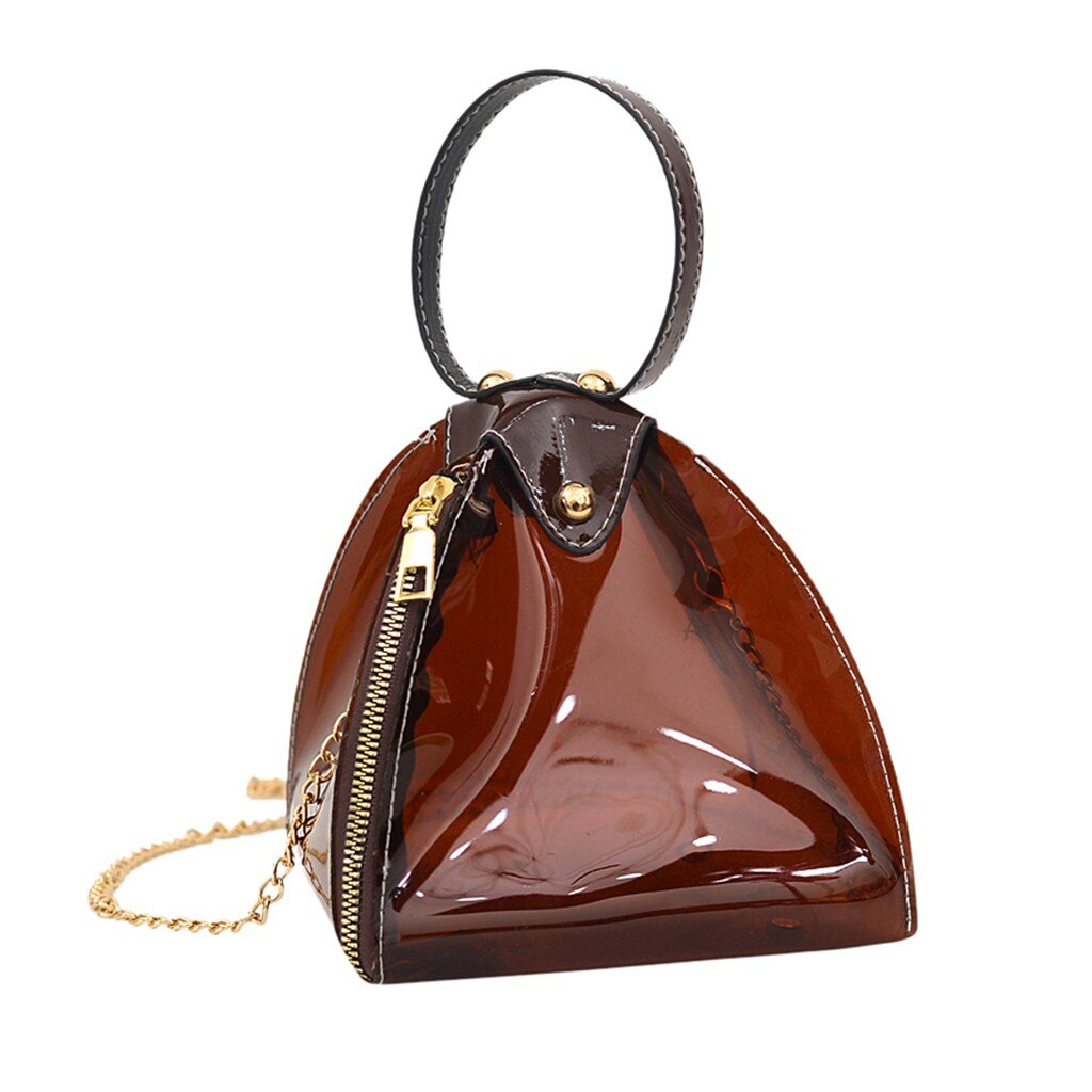 Fashionable ladies large capacity transparent popular purple three-dimensional dumpling bag leather shoulder bag: Coffee 