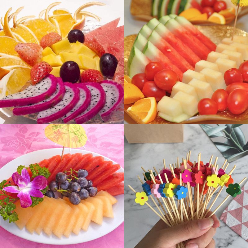 100Pcs Bloem Voedsel Picks Dessert Buffet Fruit Salade Vork Cake Muffin Party Groente Sticks Cocktail Tandenstokers Cake Teken