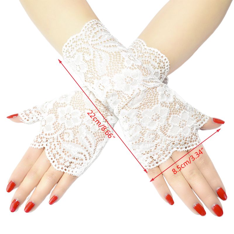 Guantes sin dedos de malla transparente para boda para mujer, manoplas brillantes de encaje Floral Jacquard