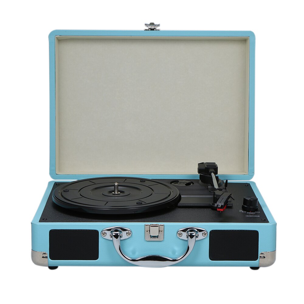 Vinyl Turntable Record Player 33/45/78 RPM Records Portable Leather Gramophone Phonograph Speaker 3.5mm Antique Retro: Blue