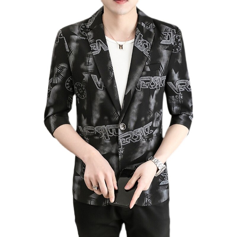 Sommer Männer Blazer Jacke 3/4 Hülse Hochzeit Business Blazer Slim Fit Männliche Straße Tragen Soziale Casual Kleid Mantel Veste Homme