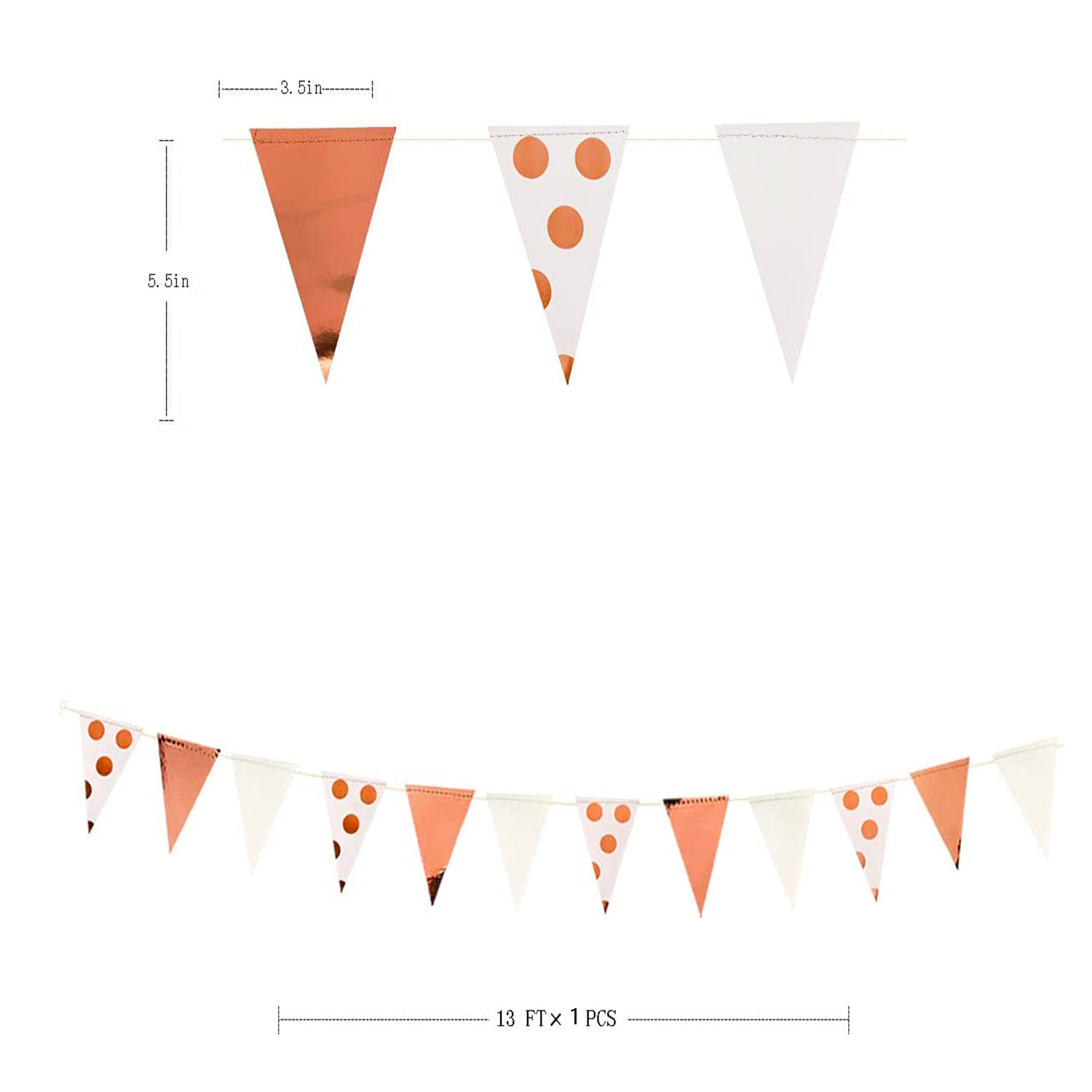 Pink Silver Girls Girls Birthday Banner Party Decoration Polka Dot Pennant Triangle Flags Garlands for Baby Shower Bridal Shower: Rose Gold White