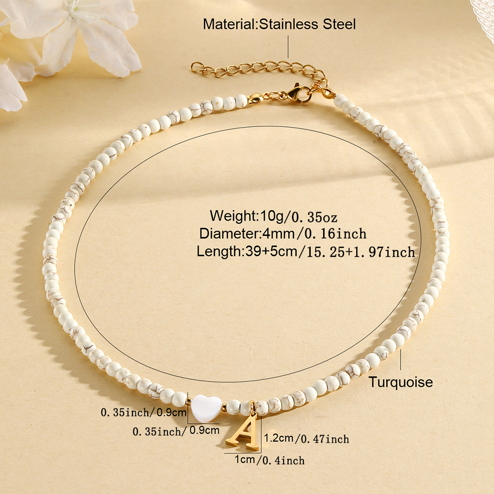 Gargantilla bohemia con cuello, collares con iniciales, cuentas colgantes con letras de concha en forma de corazón, collar de acero inoxidable para mujer, tendencia 2024