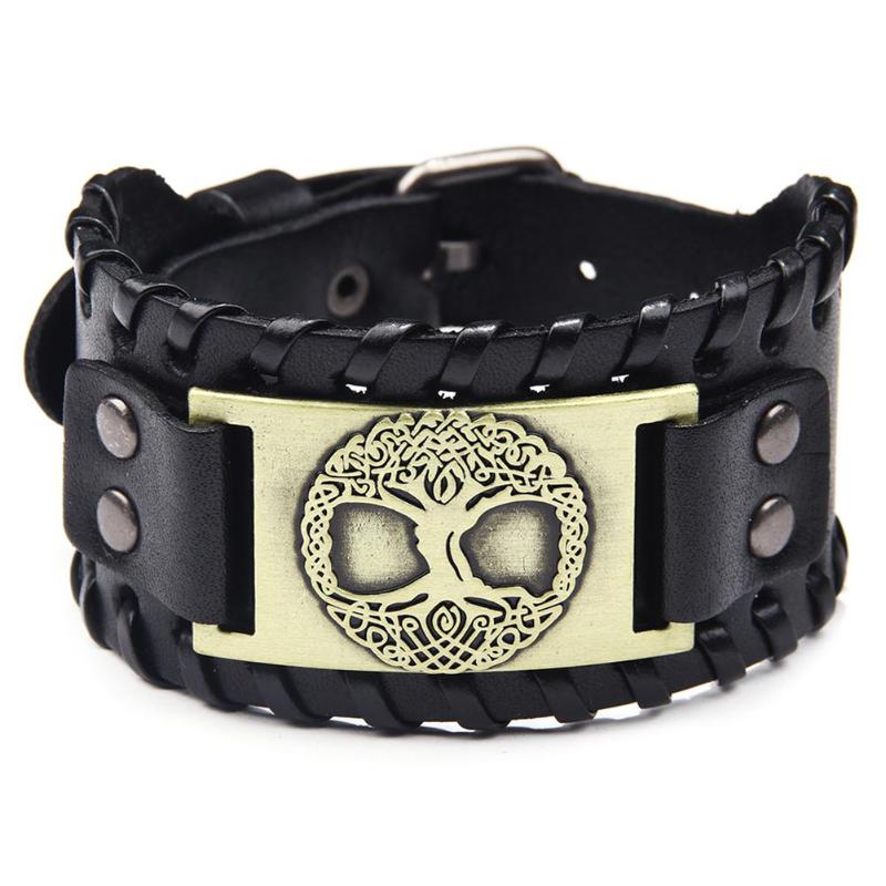 Brazalete Vintage de cuero Ancho ajustable para hombre, pulsera con cabeza de Lobo, joyería de ancho, pulseras Vintage, brazalete nórdico, Vikingo para hombre