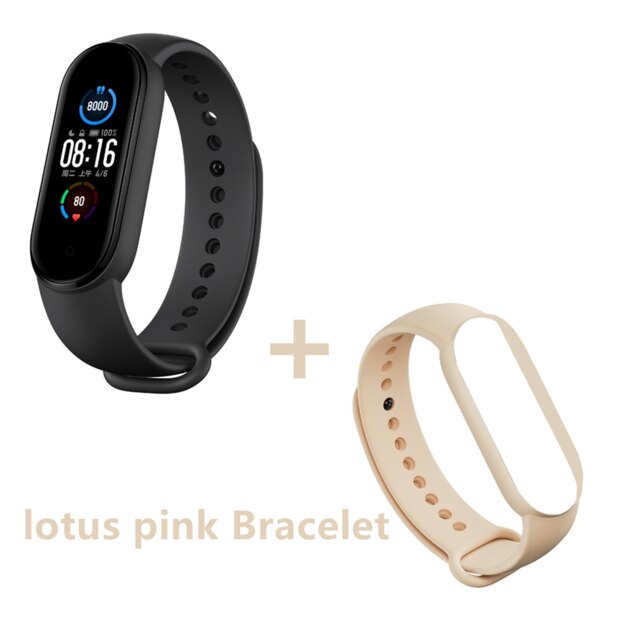 Xiaomi Mi Band 5 Wristband Stress Female Health Smart Blacelet Heart Rate Sleep Step Swim Sport Monitor APP Push Alarm: lotus pink Bracelet