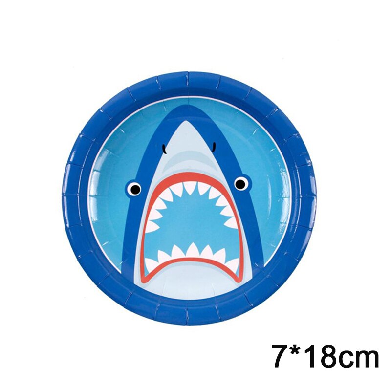 Ocean Shark Disposable Tableware Animal Pattern Paper Plates Cups Hanging Banners Ornaments Kids Birthday Party Supplies