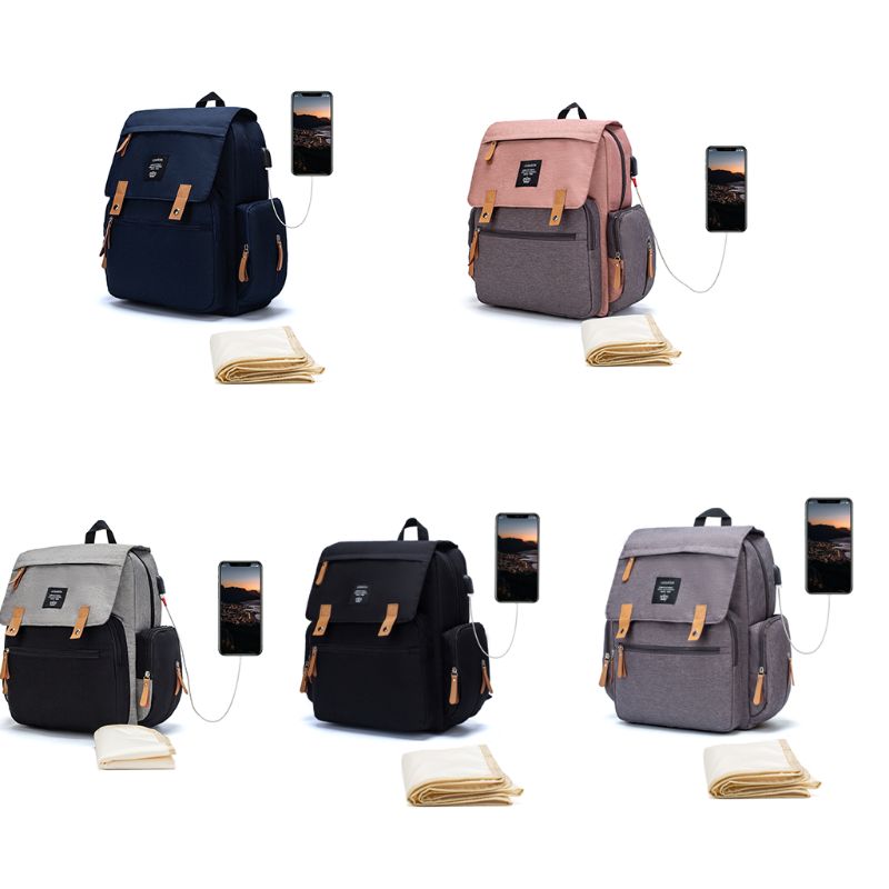 Multifonctionnel bébé couche-culotte momie sac à dos grande capacité Port USB sac à couches X5XA