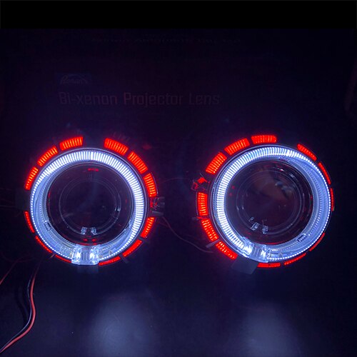 RONAN mini 2,5 doble LED Ojos de Ángel drl bi-xenon proyector 8,1, lente de faro de coche h1 retrofit DIY h4 h7, de coche: White-Red
