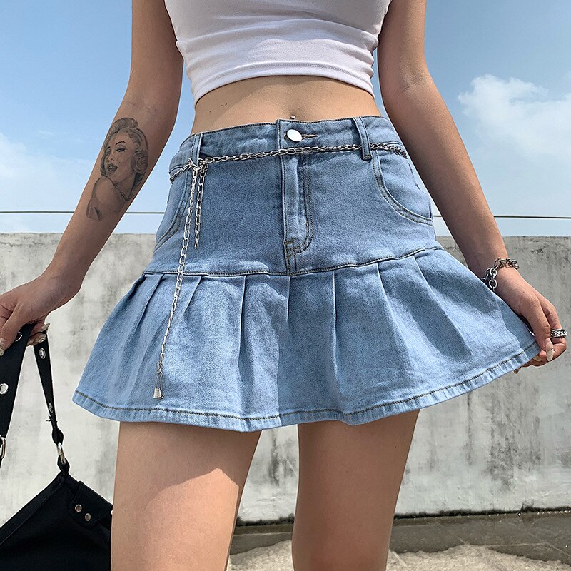 Épice Falbala Stretch jupe en jean fille, été défilé de mince jupe courte de jupes taille haute