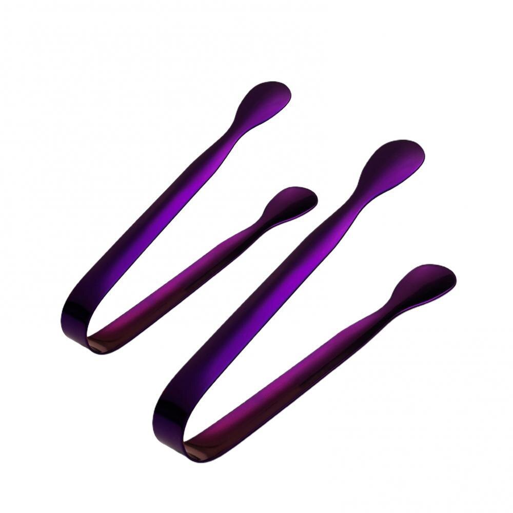 2Pcs Stainless Steel Ice Cube Sugar Tongs for Tea Party Coffee Bar Food Serving: Purple