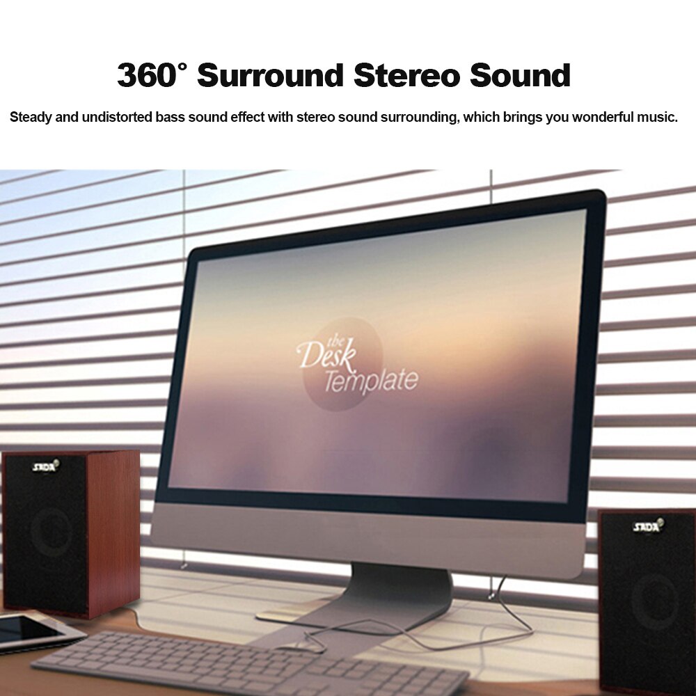 SADA Computer Speakers USB Bedrade Combinatie Soundbox Super Bass Mini Houten PC Speaker voor Laptop Smart Telefoon MP3 3.5mm AUX IN