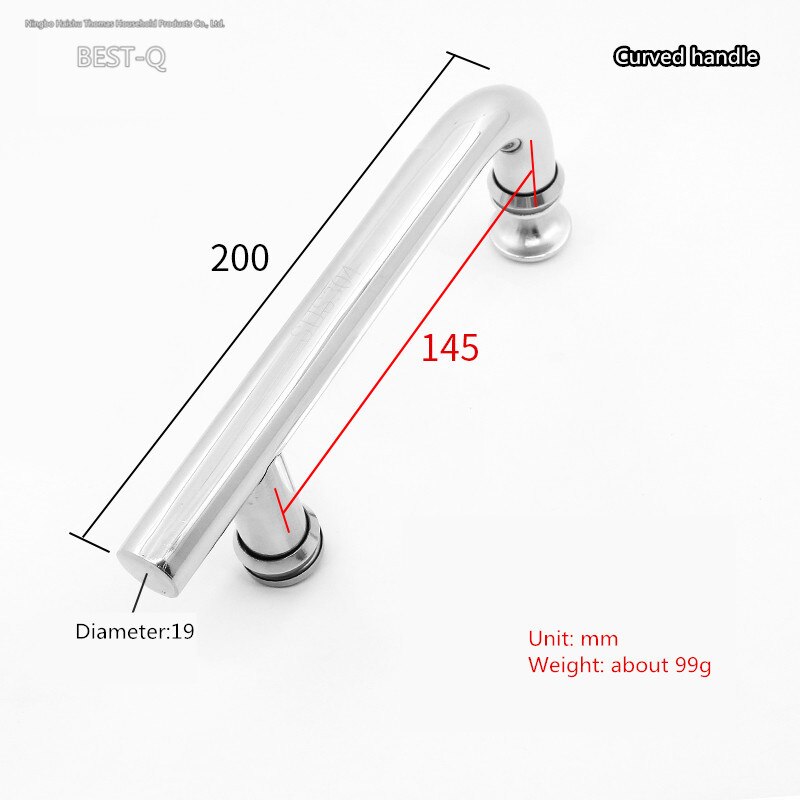 Thickened 304 stainless steel bathroom glass door handle toilet push