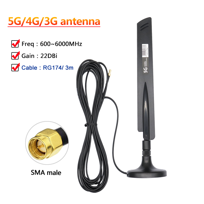 Fuldbånds 5g wifi-routerantenne 18 dbi booster indendørs 4g 3g 2g gsm mobilnetværkssignalforstærker omni-antenne  ts9 sma rpsma: Grå