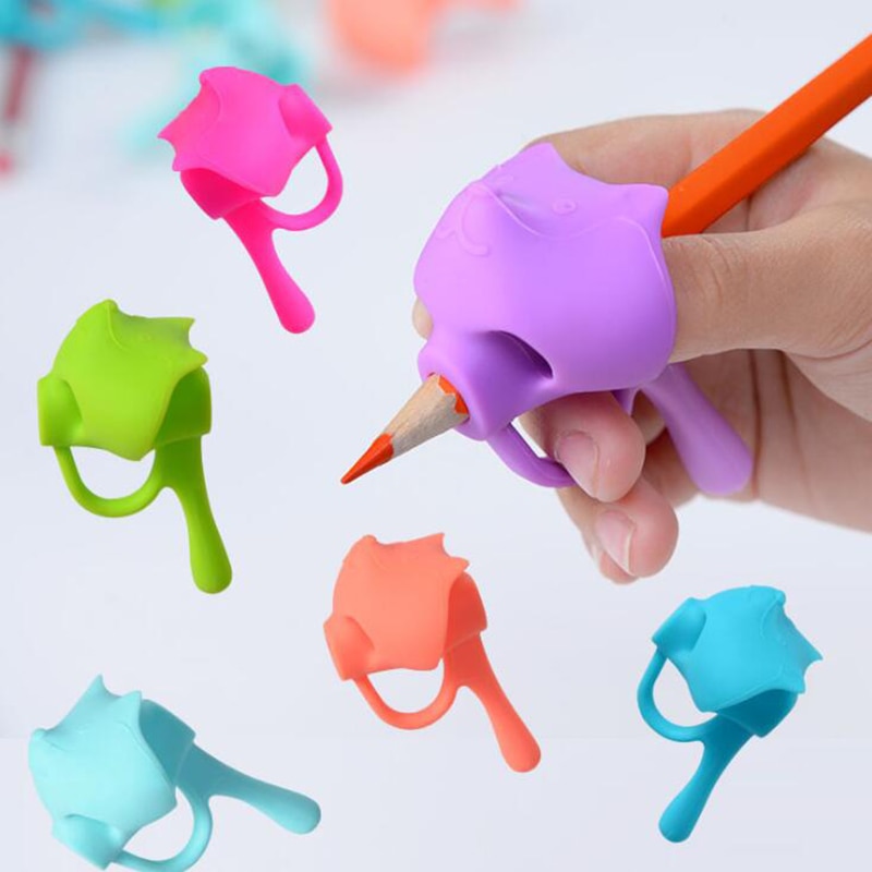 Fem-finger pen holder silikone baby barn læring skrive værktøj corrector blyant sæt papirvarer 3 stykke dreng pige