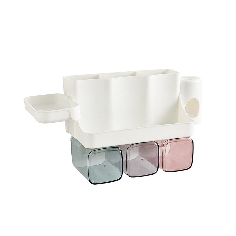 Multifunctional Toothbrush Holder with Cup Wall Mounted Bathroom Organizer Toothpaste Dispenser Plastic Storage Rack Soap Holder: 3 person Type B