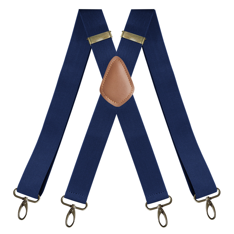 Bretelles Vintage pour hommes, robustes, grandes et hautes, 3.5cm, en forme de X, 4 mousquetons, bretelles élastiques réglables pour pantalons, fête de mariage: Marine Bleu