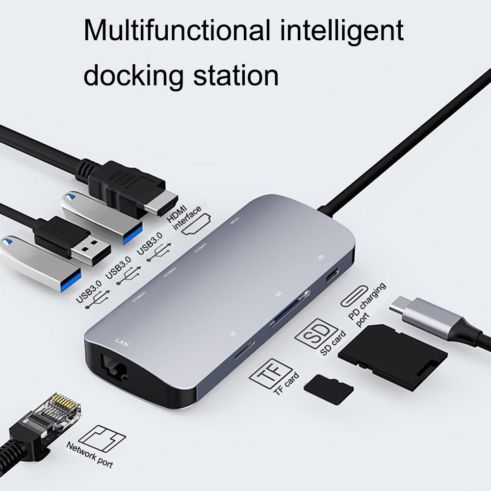 11-In-1USB C HUB Type C à Multi USB 3.0 HUB HDMI adaptateur Dock pour MacBook Pro Huawei Mate 30 USB-C 3.1 répartiteur Port Type C HUB