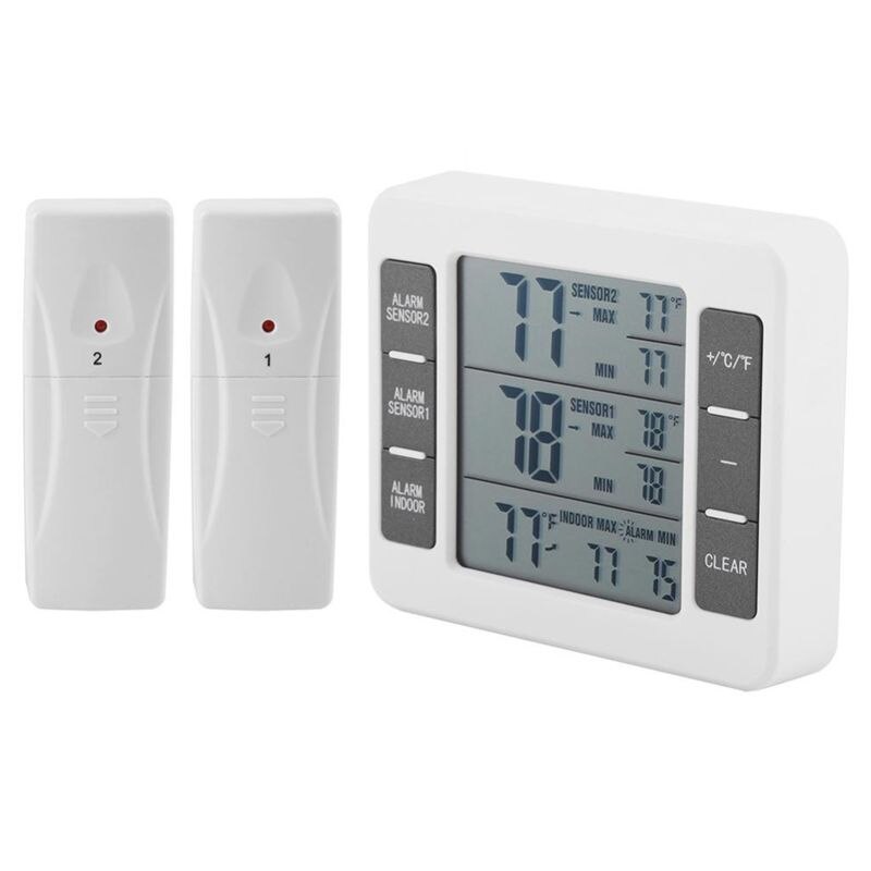 Wireless Digital Audible Alarm Refrigerator Thermometer With 2Pcs Sensor Min/Max Display Indoor Outdoor Thermometer: Default Title