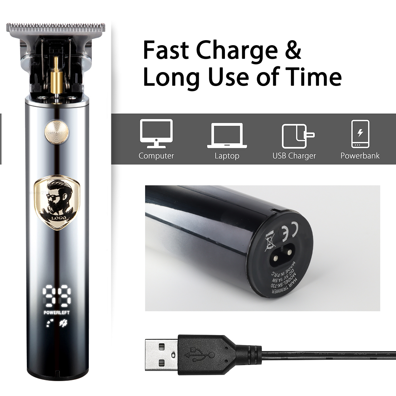 Gorąca sprzedaż nowa elektryczna maszynka do strzyżenia włosów USB akumulator 0mm golarka trymer do brody profesjonalne mężczyźni ścinanie włosów maszyna Barbershop