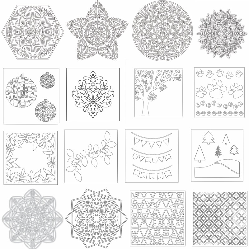Firkantede blomsterblade lagdelt mix mønster baggrund tegneark gør-det-selv scrapbog kort album lav kunsthåndværk plast stencil 09
