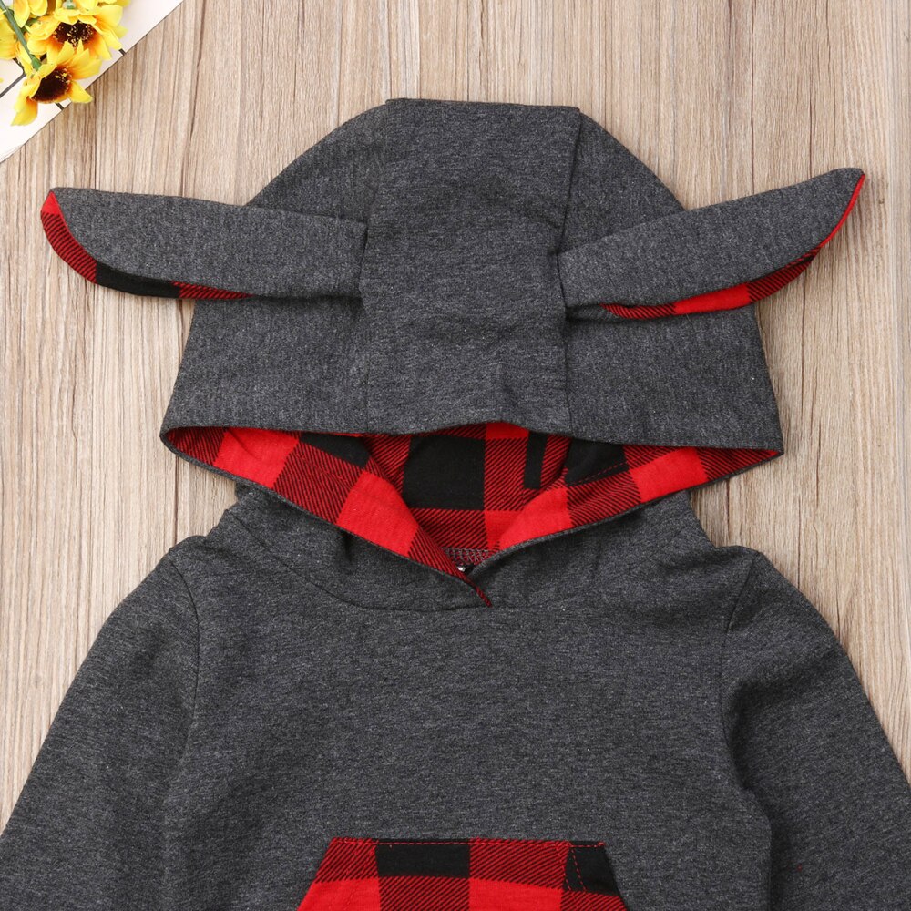 Baby Frühling Herbst Kleidung Kleinkind Baby Jungen Mädchen Ohren Mit Kapuze Bodys Langarm Plaids Baumwolle Overall 0-24M Outfits