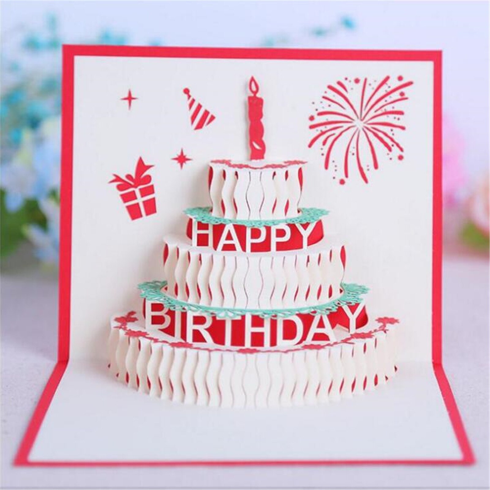 3D Pop-Up Cards Birthday Card for Girl Kids Wife Husband Birthday Cake Greeting Card Postcards Card with Envelope Stickers: B