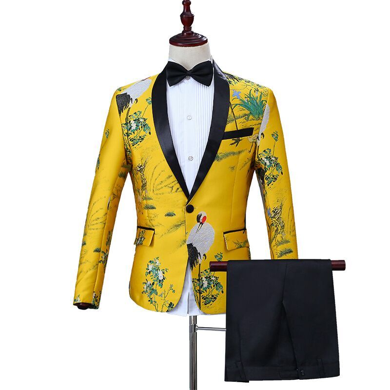 Ensembles de broderie à la pour hommes, costumes de chanteur de scène, veste de marié de Mariage, pantalon 2 pièces, Costume de Mariage pour Homme: M