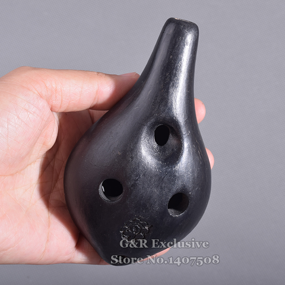 Chińnarty ceramiki czarny Ocarina AC 6 otwory flet instrument muzyczny alt C gliny Flauta dla początkujący prezent