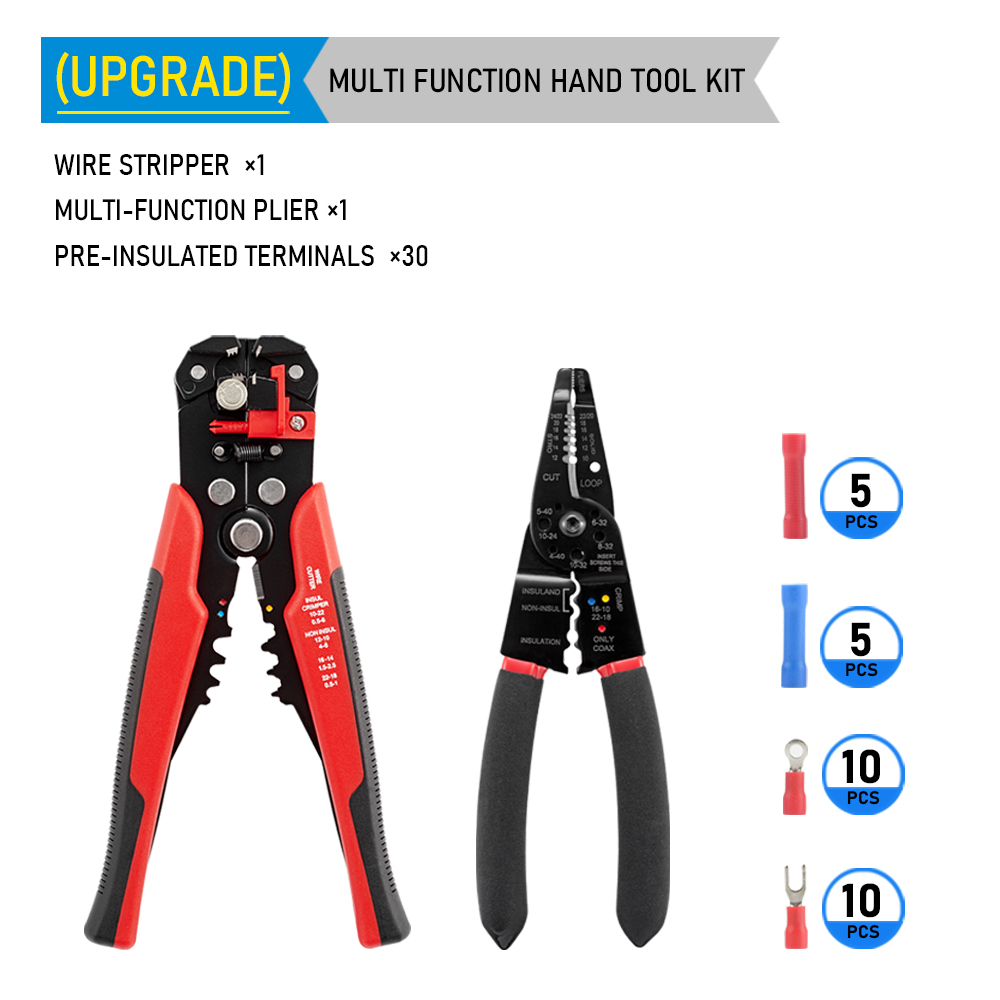 Electrician Wire Tool Cable Wire Stripper Cutter Crimper Automatic Crimping Stripping Plier: black