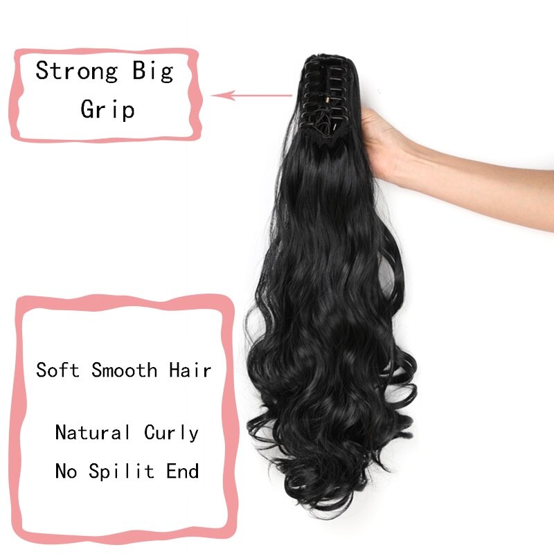 WIGSIN-extensiones de cabello rizado sintético para mujer, extensiones de cabello con Clip de cola de caballo, color negro, rojo y azul, 20 pulgadas de largo