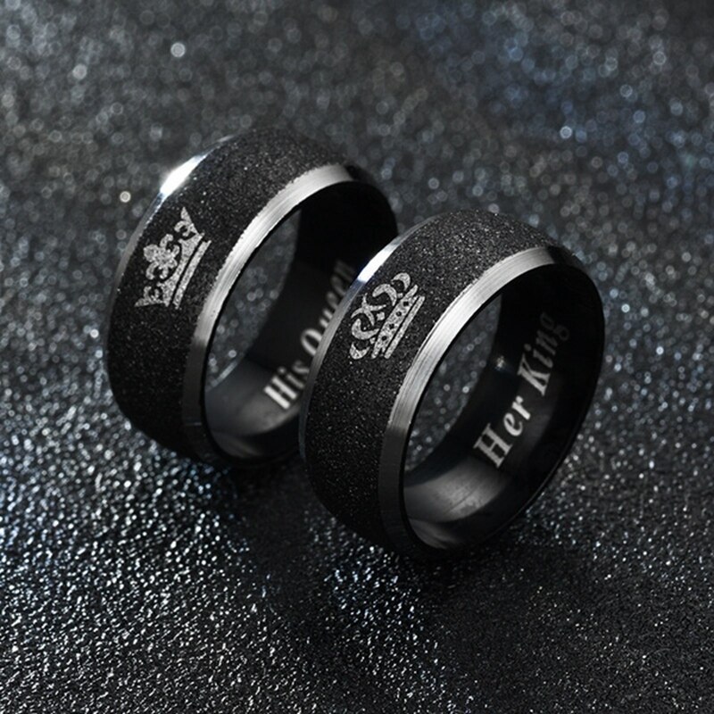 Bague couronne en titane et acier, Style Simple, perles noires, sable, lettrage anglais, bague de Couple reine, bijoux pour hommes et femmes (1 pièces)