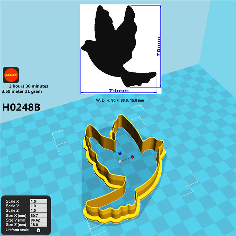 Vliegende Duif Vorm Cookie Cutter, Cake Decoratie, Fudge Gereedschap, 3D: H0248B