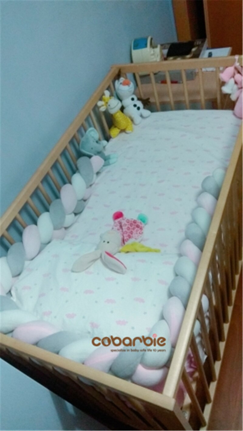 100 Cm Gevlochten Crib Bumpers + Knoop Kussen Kussen, Kwekerij Beddengoed, Cot Kamer Dector