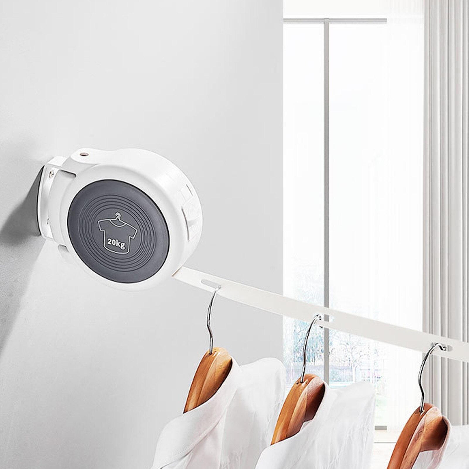 Retractable Reel Clothes Lines Washing Line with Twin Cable Wall Mounted Heavy Duty Clothes Dryer Lines of Drying Space