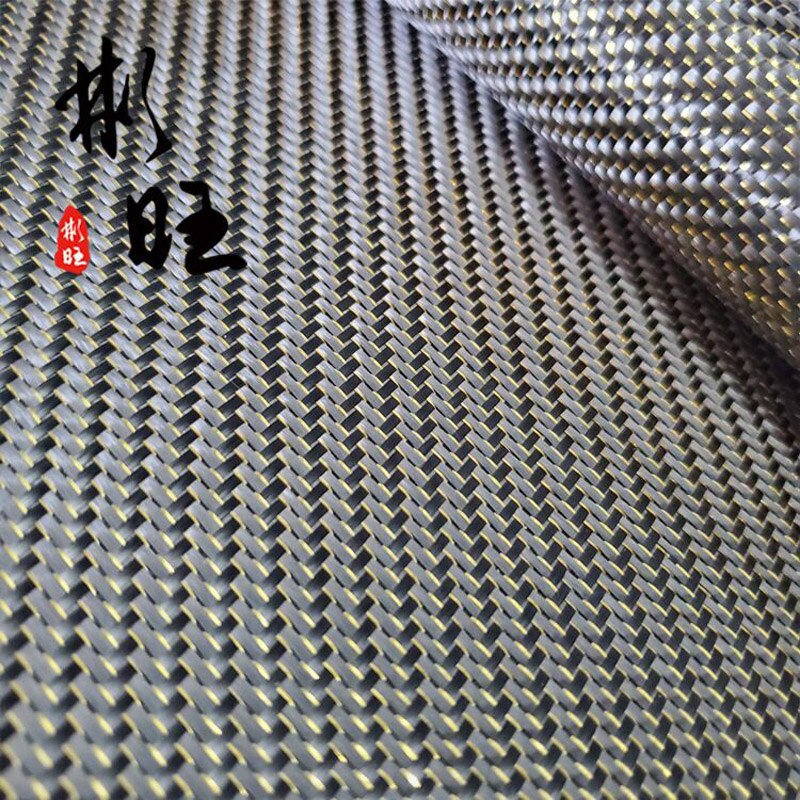 Svart 3k kolfiber + gyllene glitter , 3k gyllene siden twill kolfiber tyg, twill