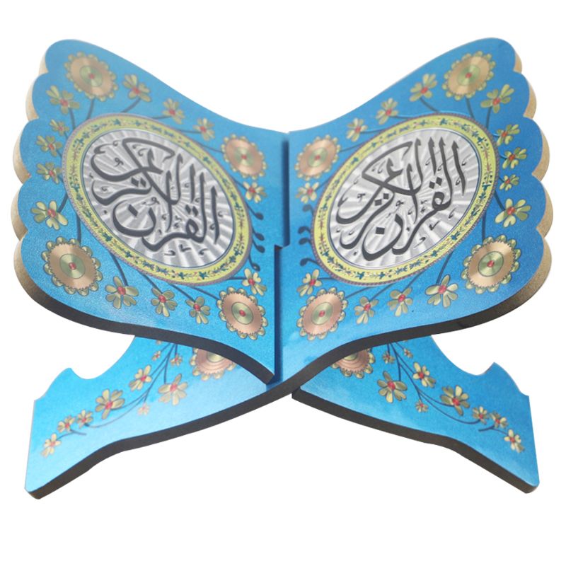 Træ retro hellig bibel bøn magasin bog show bog arrangør stand holder hylde eid ramadan muslimsk dekoration: Blå