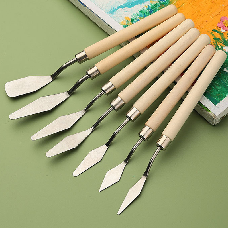 7 unids/set de cuchillos de pintura al óleo de acero inoxidable, espátula para manualidades de artistas, cuchillo de paleta, cuchillo para mezclar, herramientas de arte raspador