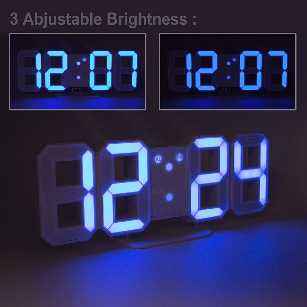 Relojes con alarma digital LED, reloj de pared 3D de dígitos grandes, 8 formas, estante para reloj electrónico, reloj Nixie, reloj, Mural Horloge en la pared del hogar
