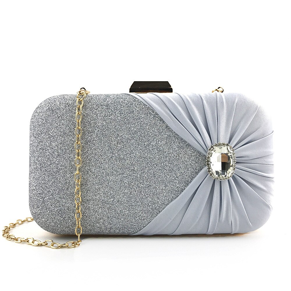 Damer tidevand stil middag taske håndlavet silke fold kjole taske med diamant banket kobling