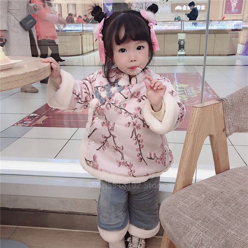 Nyfødt baby år tang jakkesæt kinesisk traditionel spædbarn cheongsam outfit pige etnisk hanfu fancy fe dans fløjl tøj