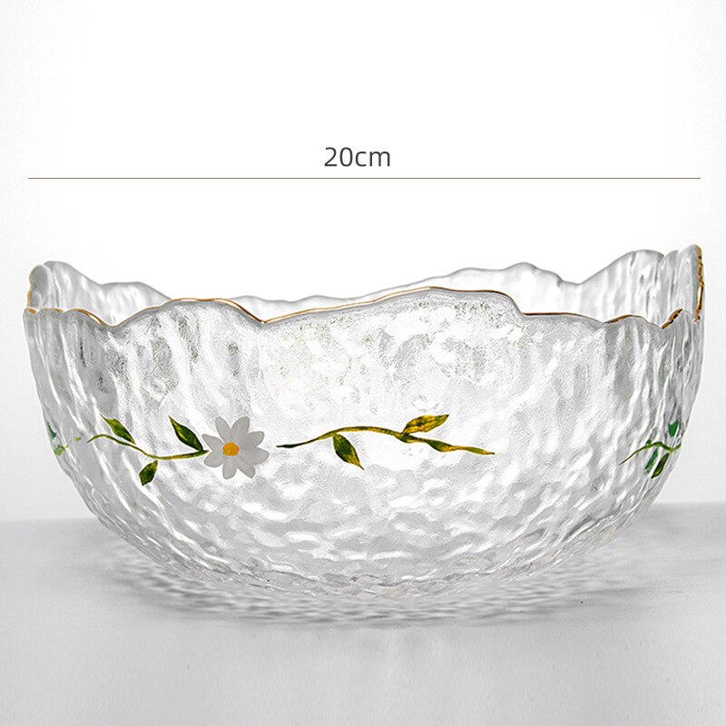 Cool Summer Hammer Mesh Glass Fruit Daisy Plate Salad Bowl Hand-painted Glass Tableware Dinner Set Plates and Dishes: Golden edge Big
