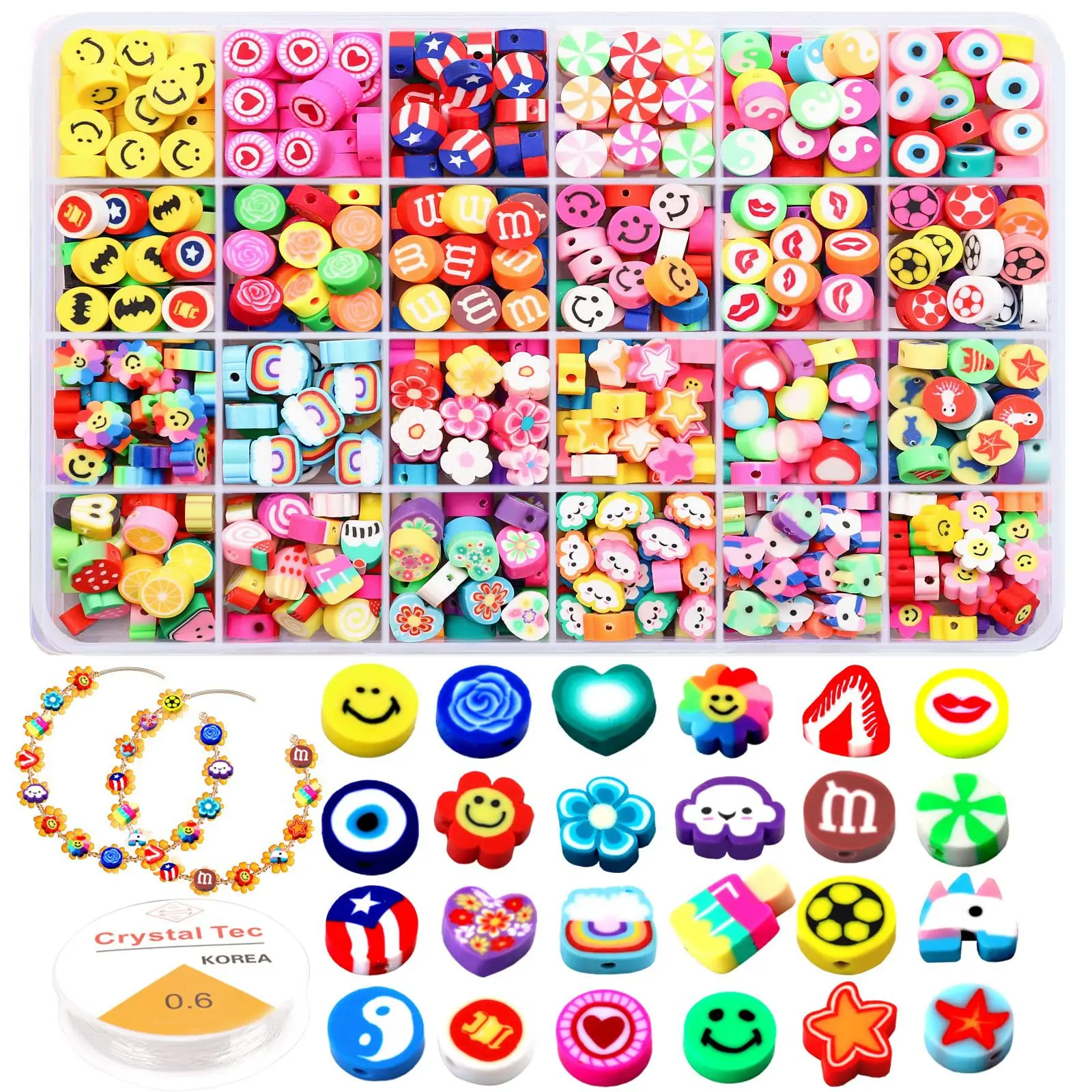 Juego de cuentas de arcilla polimérica, Kit de cuentas de perlas de imitación con letras, caja de de cuentas de cerámica blanda simple para manualidades, suministros para hacer joyería: Verde