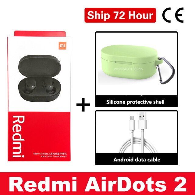 Origina Xiaomi Redmi AirDots 2 In Ear Bluetooth 5.0 Wireless Earphones With Mic Handsfree Earbuds AI Control AirDots Pro 2S 2 SE: Add cable case Green