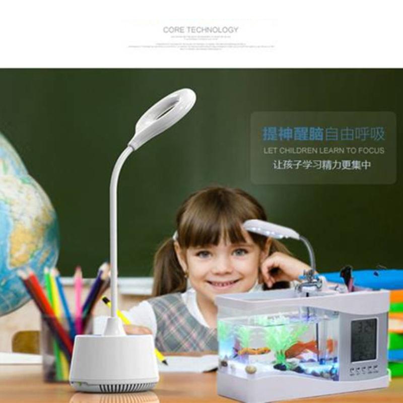 USB Desktop Mini Fish Tank Aquarium Glass LCD Timer Clock LED Lamp Light LED Aquarium Fish Tank Alarm Clock Black/White