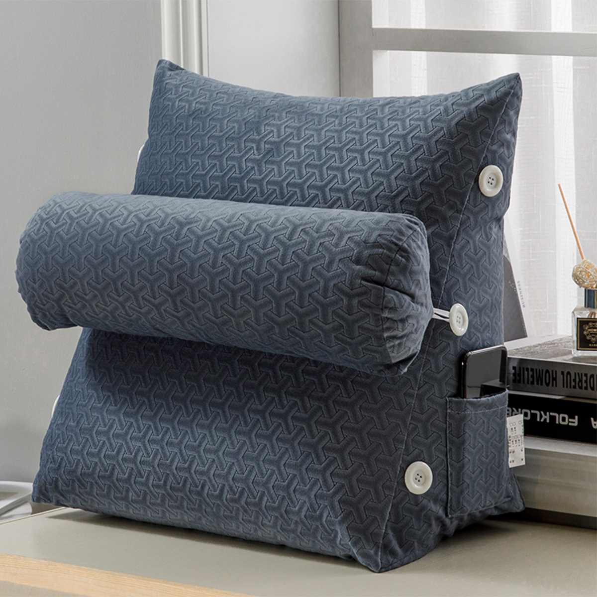 45*50*22cm Comfort Wedge Bed Reading Pillow Large Big Sofa Bedside Bed Lumbar Support Cushion Backrest Back Rest Pillow Bedroom: Blue