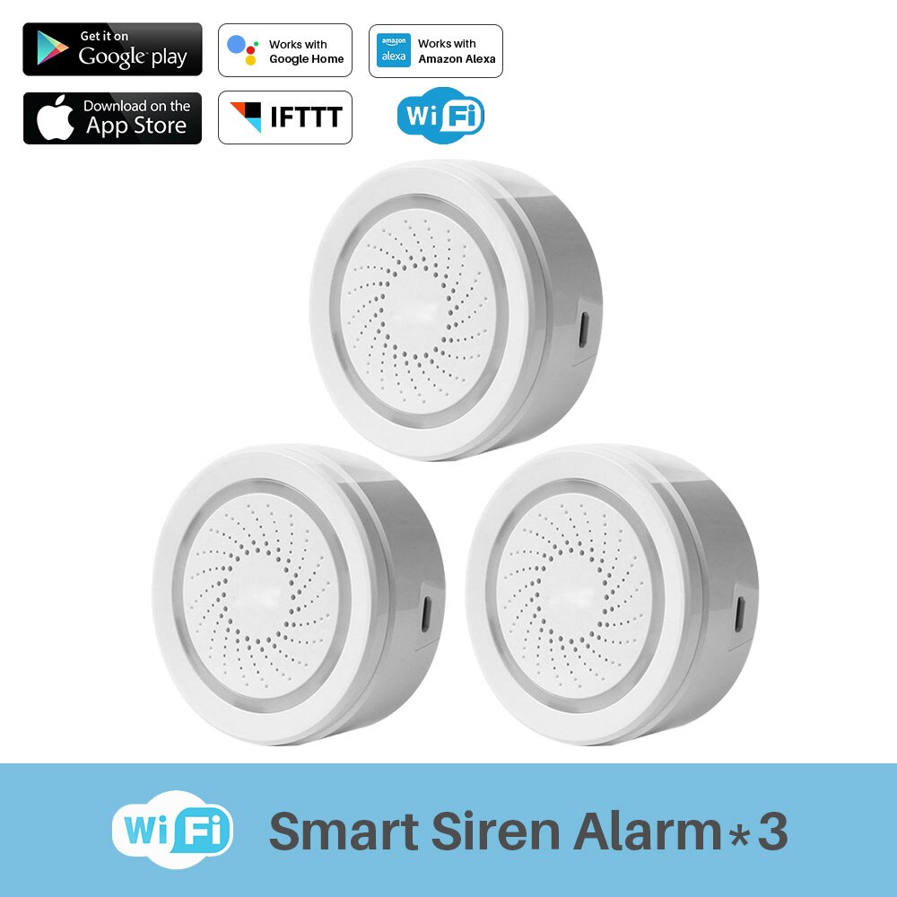 Smart wifi sirene alarm smart hjem sikkerhet ingen hub kreves tuya app varslingsvarsler fungerer med alexa echo google home ifttt