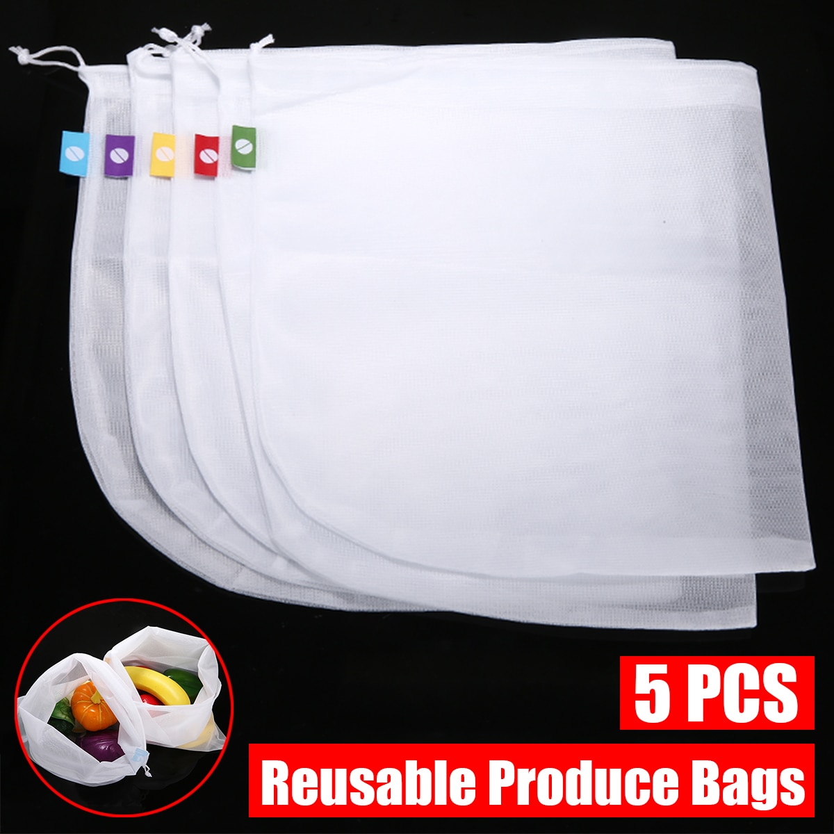 5Pcs 35*30cm Reusable Mesh Produce Bags Grocery As A Nut Milk Bag Eco Friendly For Vegetable Fruit Storage Bags