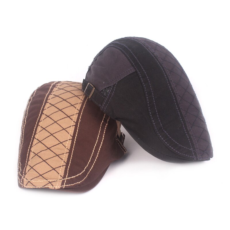 Unisex Men Cotton Plaid Ivy Cap Newsboy Boy Berets School Beret Flat Cap Outdoor Sun Visor Cap Sunhat