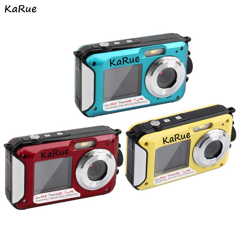 KaRue Digital Camera Waterproof Cam 2.7 inch TFT 24MP Max 1080P Double Screen 16x Digital Zoom Camcorder LCD Video Light Camera