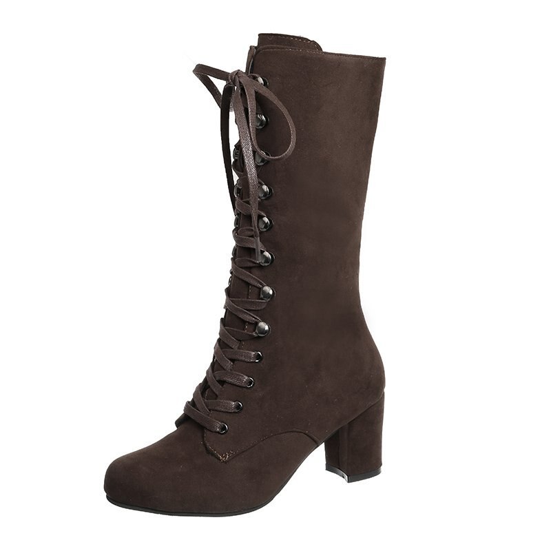 Frauen Stiefel 2022 Neue Hohe Stiefel Runde Kappe Spitze-hoch Schuhe Dicke Sohle hoch Hacke Lange Frauen der Stiefel Schuhe: dunkel Braun / 39